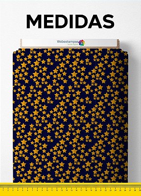 Tecido Micropercal Estampa Digital Mini Estrelas Douradas Fundo Marinho 1,55m de Largura