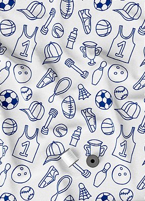 Tecido Micropercal Estampa Digital Esportes Bolas Azul 1,55m de Largura
