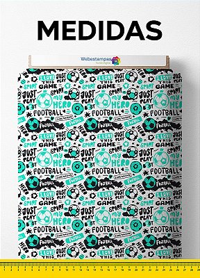 Tecido Micropercal Estampa Digital Futebol Azul Claro e Preto 1,55m de Largura