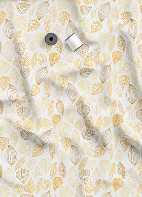 Tecido Micropercal Estampa Digital Folhas Douradas 1,55m de Largura