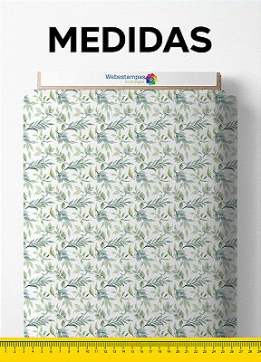 Tecido Micropercal Estampa Digital Folhas Pinturas Fundo Branco 1,55m de Largura