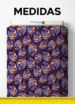 Tecido Micropercal Estampa Digital Folhas Tons Neon Roxo 1,55m de Largura