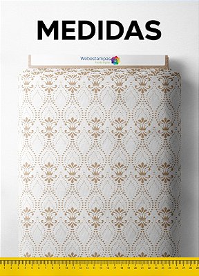 Tecido Percal 200 Fios Estampa Digital Arabesco Minimalista Branco 1,50m de Largura