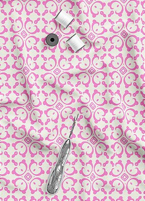 Tecido Percal 200 Fios Estampa Digital Arabesco Rosa Imperial 1,50m de Largura