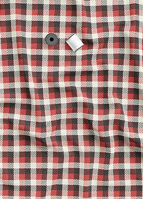 Tecido Tricoline Estampa Digital  Quadros Vemelho Preto e Palha 1,55m de Largura