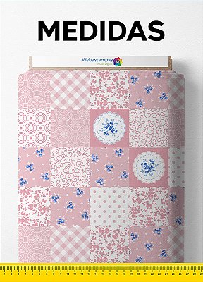 Tecido Tricoline Estampa Digital Flores Mini Rosa e Azul 1,55m de Largura