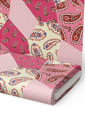 Tecido Tricoline Estampa Digital Poá e Flores Rosa e Pink 1,55m de Largura