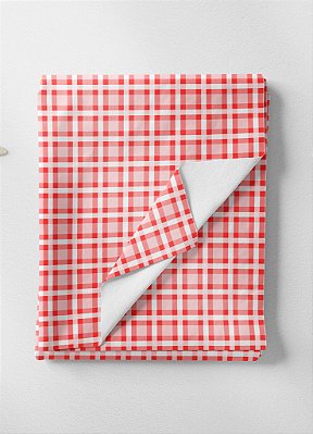 Tecido Tricoline Estampa Digital Xadrez Quadros Vermelho e Branco 1,55m de Largura