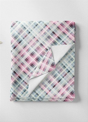 Tecido Tricoline Estampa Digital Xadrez Rosa Azul e Branco 1,55m de Largura