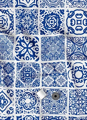 Tecido Tricoline Estampa Digital Arabesco Azulejo Marinho 1,55m de Largura
