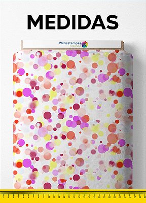 Tecido Tricoline Estampa Digital Bolinhas Rosa, Amarelo e Vermelho 1,55m de Largura