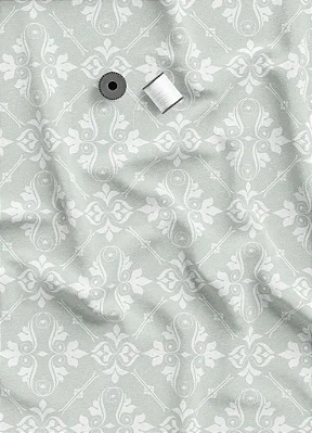 Tecido Tricoline Estampa Digital Arabesco Clássico Fundo Verde 1,55m de Largura