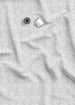 Tecido Tricoline Estampa Digital Arabesco com Ramos Branco e Cinza 1,55m de Largura
