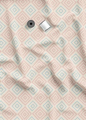 Tecido Tricoline Estampa Digital Losangos Azul e Rose 1,55m de Largura