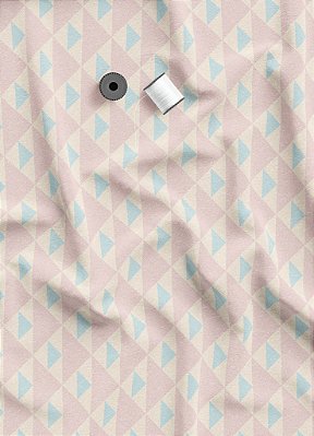 Tecido Tricoline Estampa Digital Triângulos Azul e Rose 1,55m de Largura