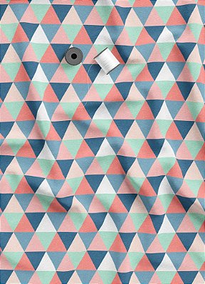 Tecido Tricoline Estampa Digital Triângulos Azul Verde e Rose 1,55m de Largura