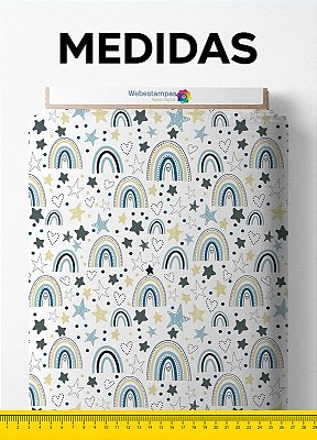 Tecido Malha 100% Algodão Fio 30 Estampa Digital Arco-Íris Azul e Amarelo 1,50m de Largura