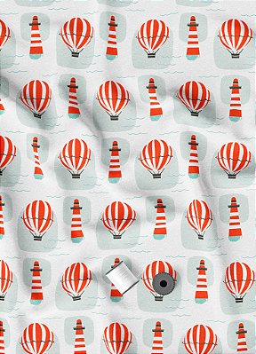 Tecido Malha 100% Algodão Fio 30 Estampa Digital Balão Laranja 1,50m de Largura