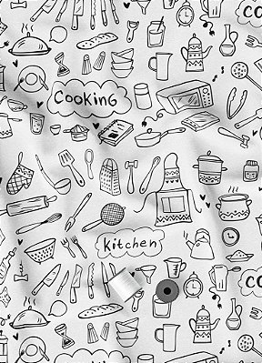 Tecido Malha 100% Algodão Fio 30 Estampa Digital Cozinha da Mamãe 1,50m de Largura