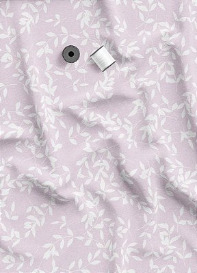 Tecido Malha 100% Algodão Fio 30 Estampa Digital Folhinhas Fundo Rosa 1,50 de Largura
