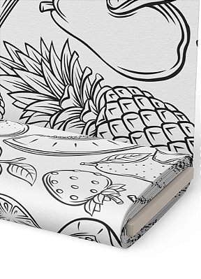 Tecido Malha 100% Algodão Fio 30 Estampa Digital Fruta Tropical Preto e Branco 1,50m de Largura