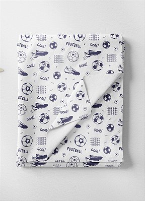 Tecido Malha 100% Algodão Fio 30 Estampa Digital Futebol Marinho Fundo Branco 1,50m de Largura