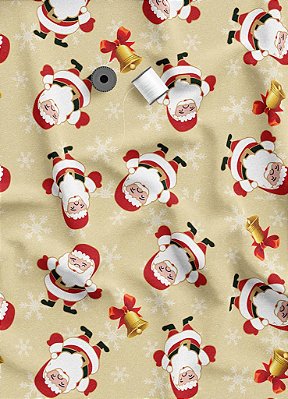 Tecido Malha 100% Algodão Fio 30 Estampa Digital Natal Papai Noel Bege 1,50 de Largura