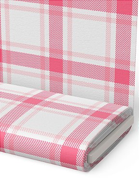 Tecido Malha 100% Algodão Fio 30 Estampa Digital  Xadrez Grande Rosa e Branco 1,50m de Largura