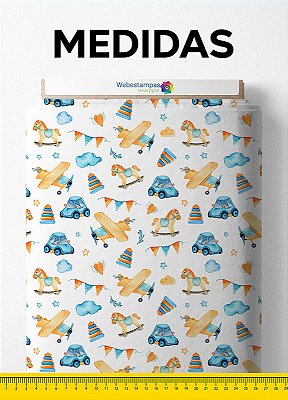 Tecido Malha 100% Algodão Fio 24 Estampa Digital Carrinho e Avião 1,50m de Largura