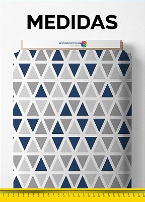 Tecido Malha 100% Algodão Fio 24 Estampa Digital Triângulos Cinza com Marinho 1,50 de Largura