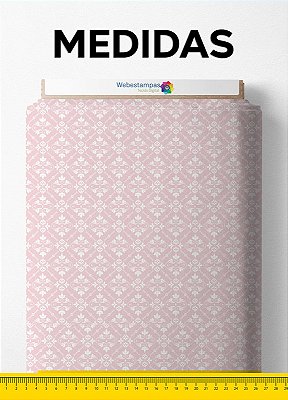 Tecido Suedine Estampa Digital Arabesco Clássico Fundo Rosa 1,60m de Largura