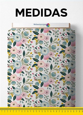Tecido Suedine Estampa Digital Floral Azul Rosa e Amarelo 1,60m de Largura