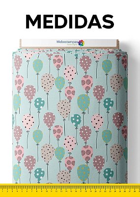 Tecido Cetim Estampa Digital Balões Estampados 1,40m de Largura