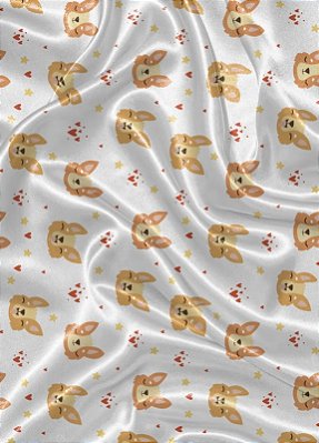 Tecido Cetim Estampa Digital Corgi Dog 1,40m de Largura