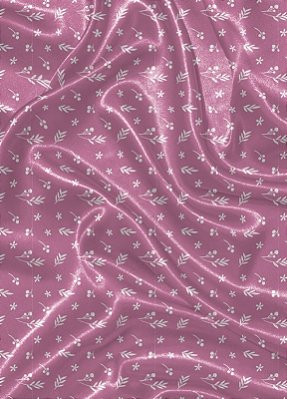 Tecido Cetim Estampa Digital  Raminhos Branco Fundo Pink 1,40m de Largura