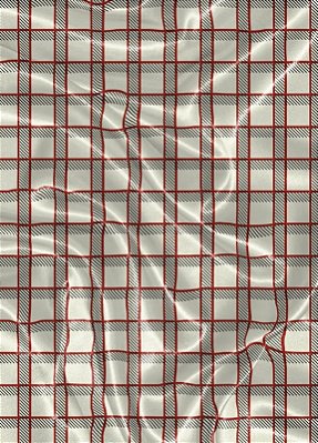 Tecido Cetim Estampa Digital  Xadrez Cinza Vermelho e Palha 1,40m de Largura