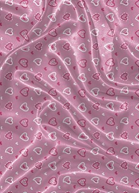 Tecido Cetim Estampa Digital Corações Rosa e Branco 1,40m de Largura