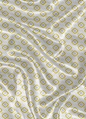Tecido Cetim Estampa Digital Quadrado Amarelo Fundo Branco 1,40m de Largura