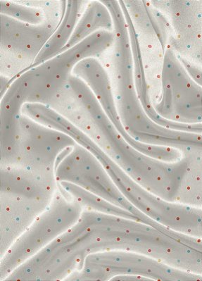 Tecido Cetim Estampa Digital Bolinha Colorida Fundo Branco 1,40m de Largura