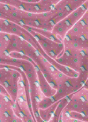 Tecido Cetim Estampa Digital Unicornios Fundo Pink 1,40m de Largura