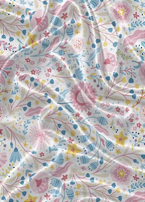 Tecido Cetim Estampa Digital Floral Azul e Rosa 1,40m de Largura