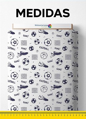 Tecido Cetim Estampa Digital Futebol Marinho Fundo Branco 1,40m de Largura