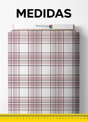 Tecido Cetim Estampa Digital Xadrez Quadros Rosa e Cinza 1,40m de Largura