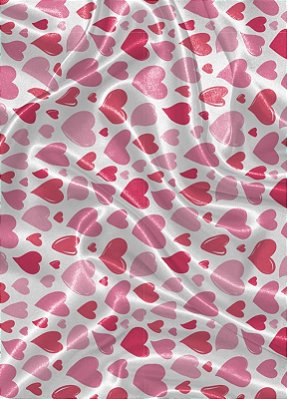 Tecido Cetim Estampa Digital Coração Médio Pink e Rosa 1,40m de Largura