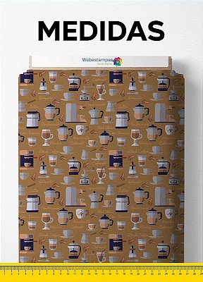 Tecido Cetim Estampa Digital Café Da Manhã Fundo Bege 1,40m de Largura