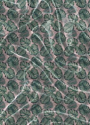 Tecido Cetim Estampa Digital Folhas Verdes Fundo Rosa 1,40m de Largura