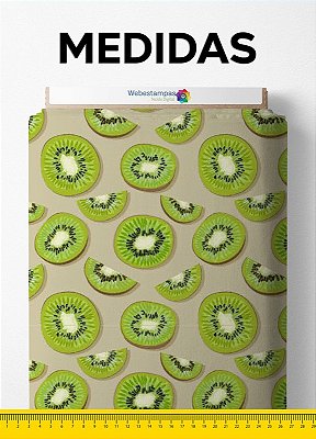 Tecido Cetim Estampa Digital Kiwi Fundo Bege 1,40 de Largura