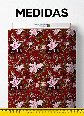 Tecido Cetim Estampa Digital Natal Floral Vermelho 1,40 de Largura
