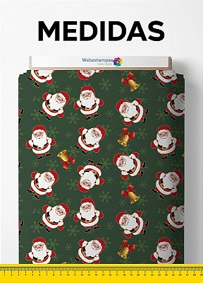 Tecido Cetim Estampa Digital Natal Papai Noel Verde 1,40 de Largura