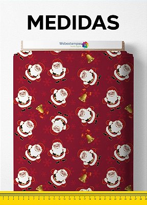 Tecido Cetim Estampa Digital Natal Papai Noel Vermelho 1,40 de Largura